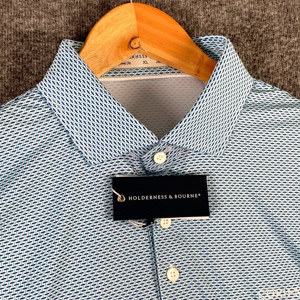 Holderness & Bourne Polo Men Extra Large Blue The Davis Shirt Dorset Oxford Golf